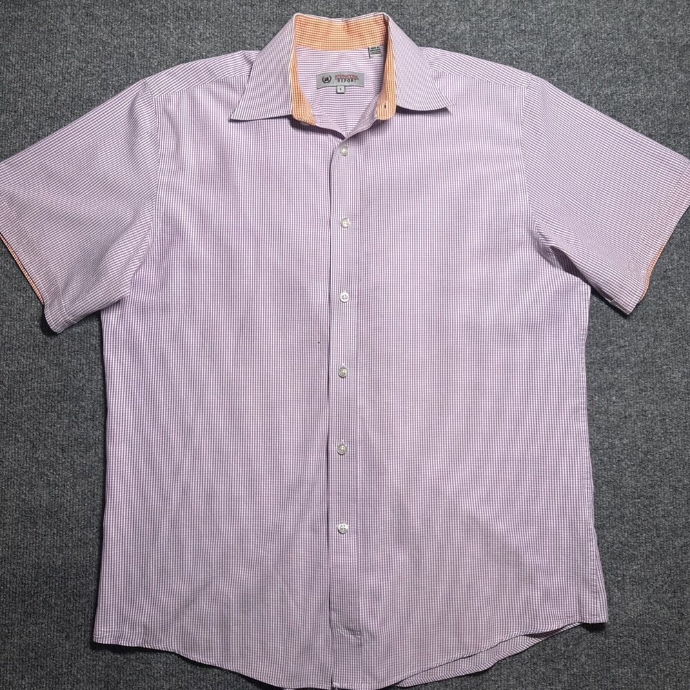 International Report Button Down Shirt Mens L Large Purple White Stripe